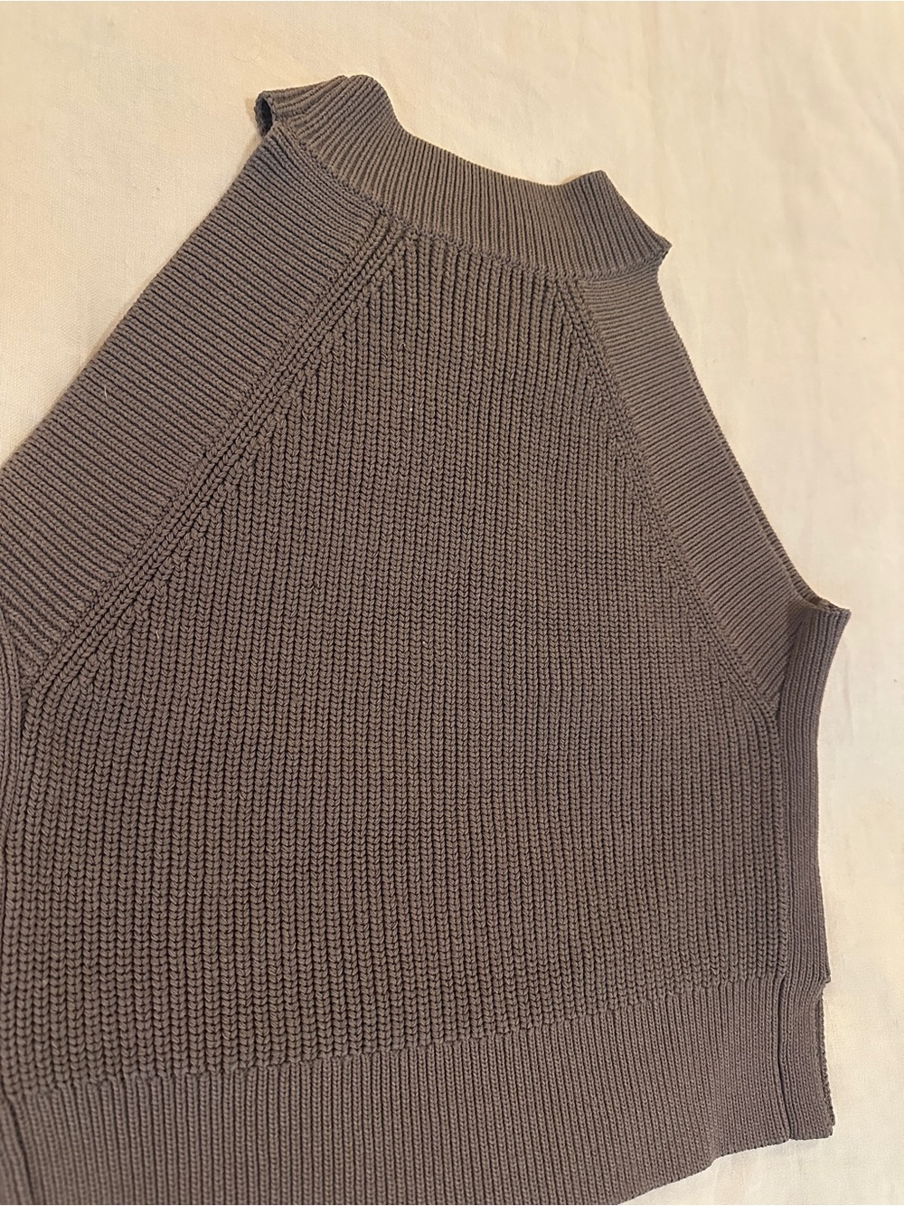 Wilfred Taupe Ribbed Sleeveless Mock Neck Sweater Vest